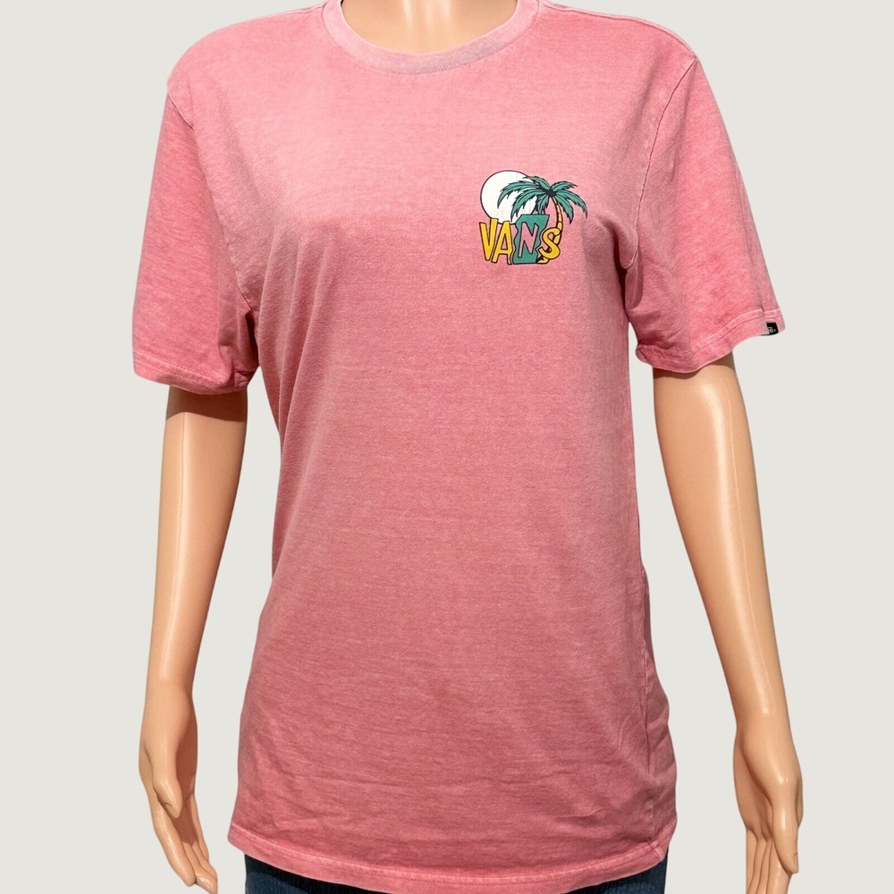 Vans Off The Wall T-Shirt Women's Medium Pink Tropical Palm Tree Tee